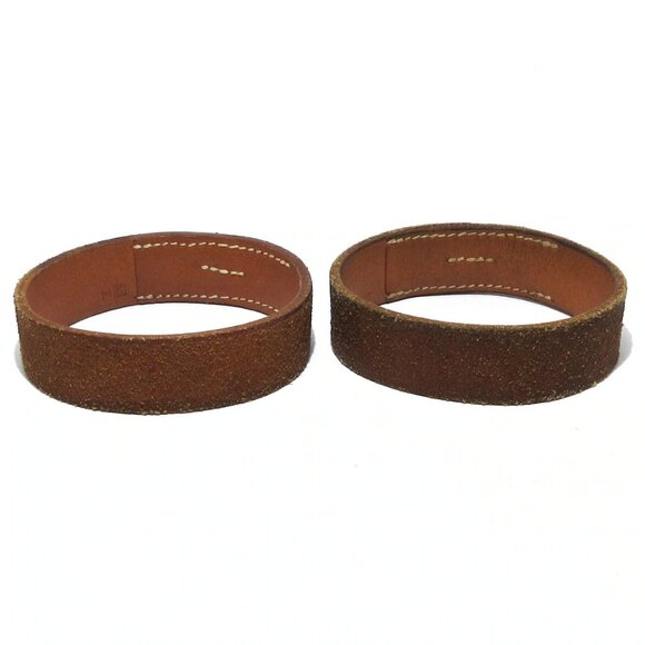 Auth HERMES Pool Tour Brown Leather Square E Bangle - Picture 1 of 5